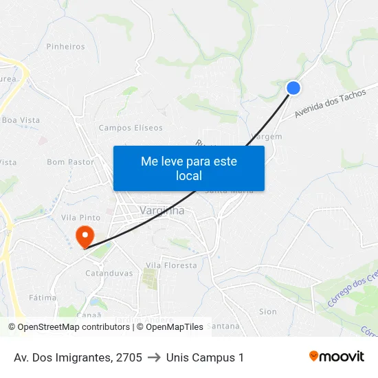 Av. Dos Imigrantes, 2705 to Unis Campus 1 map