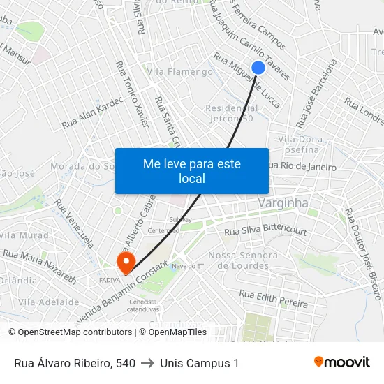 Rua Álvaro Ribeiro, 540 to Unis Campus 1 map