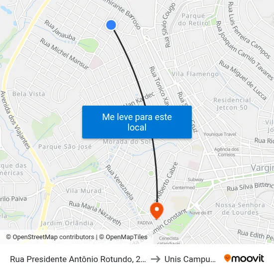 Rua Presidente Antônio Rotundo, 222 to Unis Campus 1 map