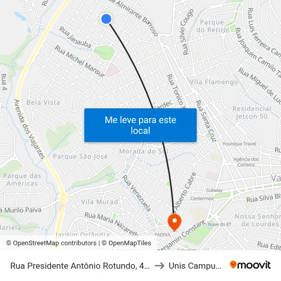 Rua Presidente Antônio Rotundo, 460 to Unis Campus 1 map