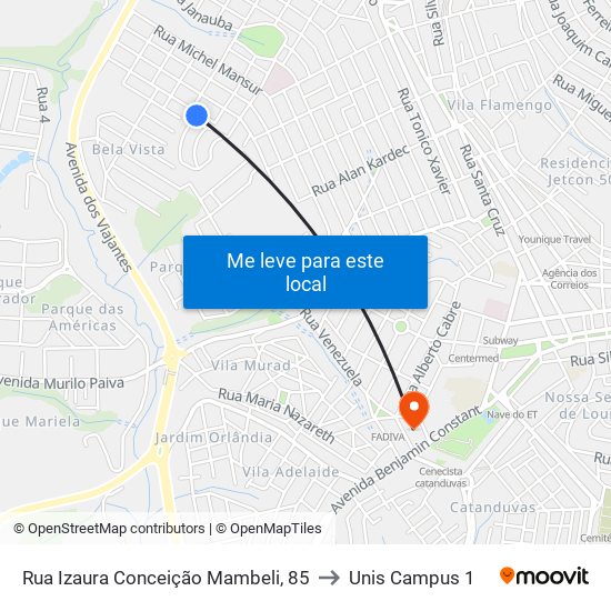 Rua Izaura Conceição Mambeli, 85 to Unis Campus 1 map