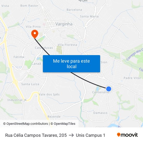 Rua Célia Campos Tavares, 205 to Unis Campus 1 map