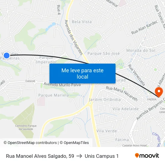 Rua Manoel Alves Salgado, 59 to Unis Campus 1 map