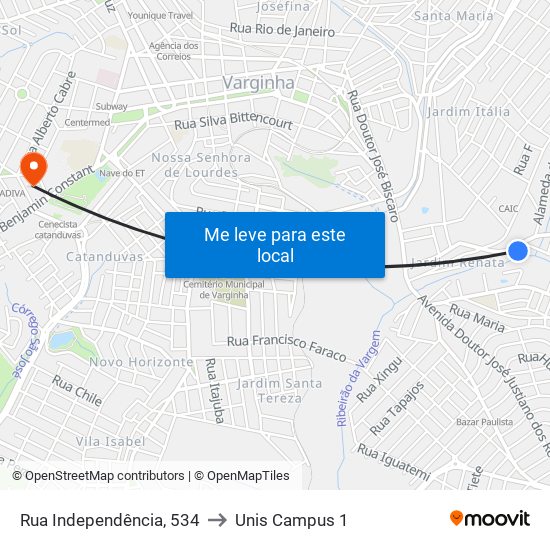 Rua Independência, 534 to Unis Campus 1 map