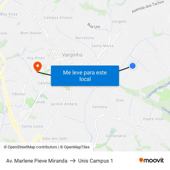 Av. Marlene Pieve Miranda to Unis Campus 1 map