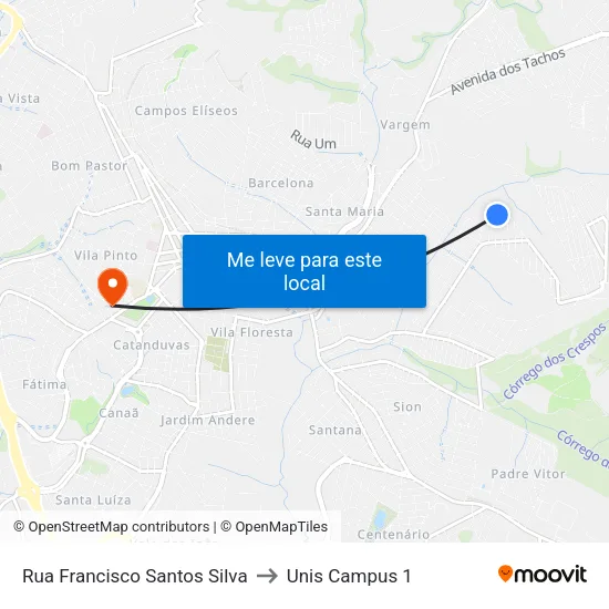 Rua Francisco Santos Silva to Unis Campus 1 map