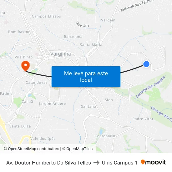 Av. Doutor Humberto Da Silva Telles to Unis Campus 1 map
