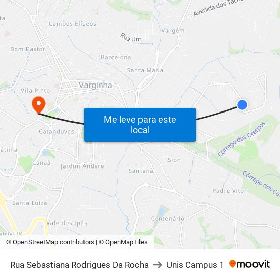 Rua Sebastiana Rodrigues Da Rocha to Unis Campus 1 map