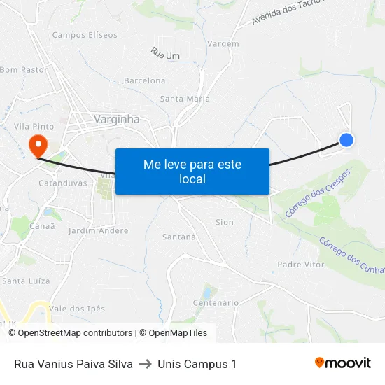 Rua Vanius Paiva Silva to Unis Campus 1 map