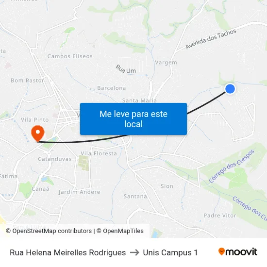 Rua Helena Meirelles Rodrigues to Unis Campus 1 map