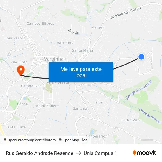 Rua Geraldo Andrade Resende to Unis Campus 1 map