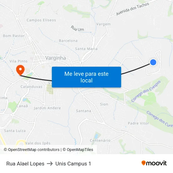 Rua Alael Lopes to Unis Campus 1 map