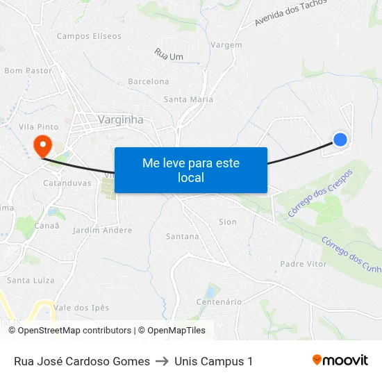 Rua José Cardoso Gomes to Unis Campus 1 map