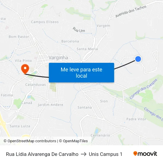 Rua Lídia Alvarenga De Carvalho to Unis Campus 1 map