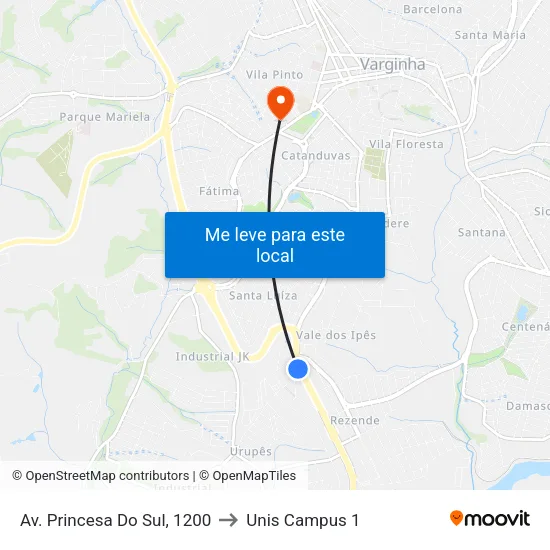 Av. Princesa Do Sul, 1200 to Unis Campus 1 map