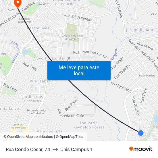 Rua Conde César, 74 to Unis Campus 1 map