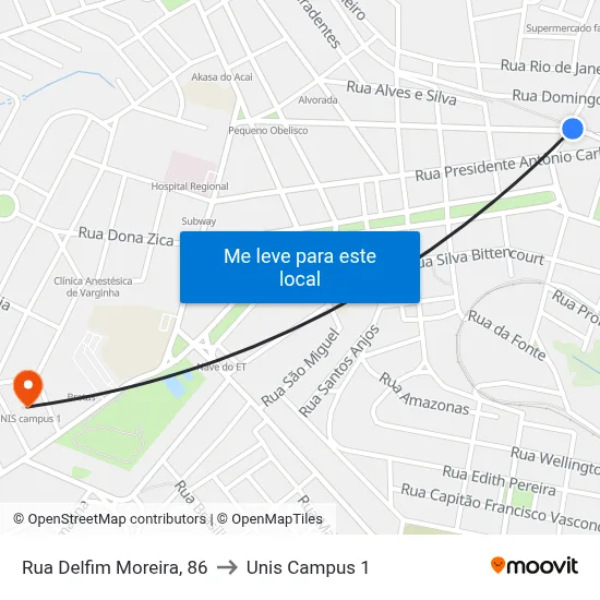 Rua Delfim Moreira, 86 to Unis Campus 1 map