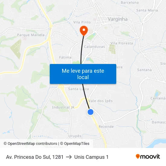 Av. Princesa Do Sul, 1281 to Unis Campus 1 map