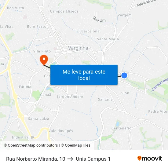Rua Norberto Miranda, 10 to Unis Campus 1 map