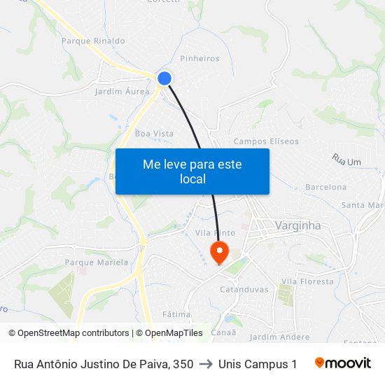 Rua Antônio Justino De Paiva, 350 to Unis Campus 1 map