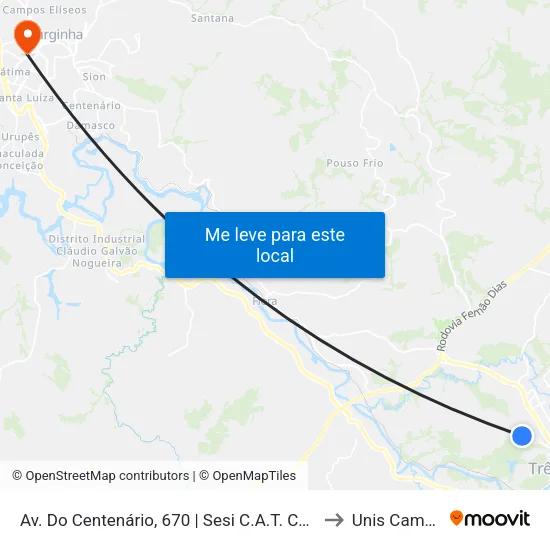 Av. Do Centenário, 670 | Sesi C.A.T. César Vanucci to Unis Campus 1 map