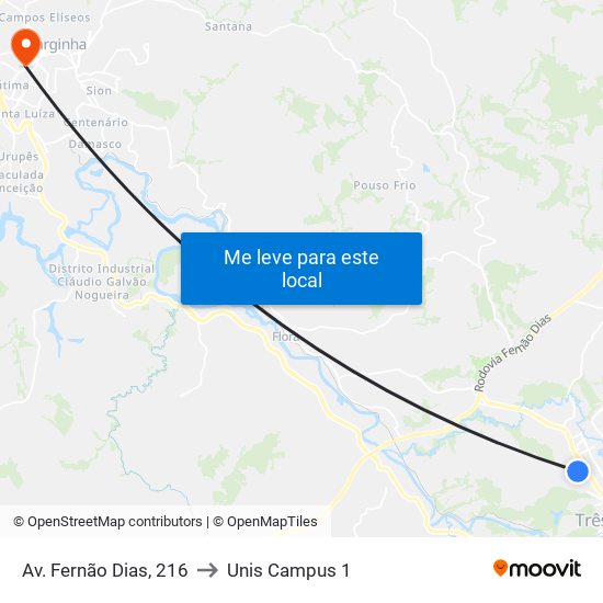 Av. Fernão Dias, 216 to Unis Campus 1 map