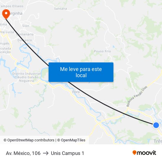 Av. México, 106 to Unis Campus 1 map