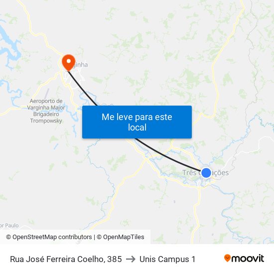 Rua José Ferreira Coelho, 385 to Unis Campus 1 map