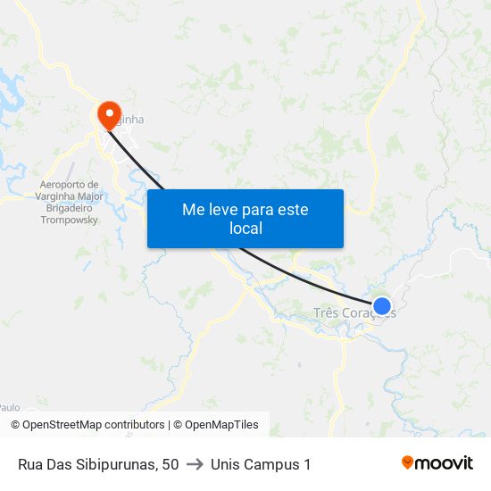 Rua Das Sibipurunas, 50 to Unis Campus 1 map