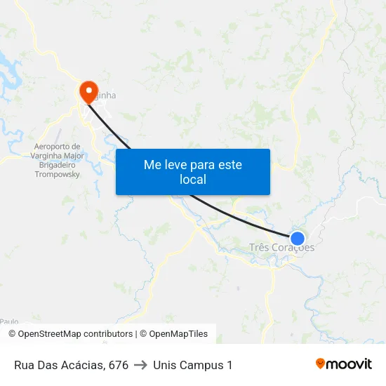 Rua Das Acácias, 676 to Unis Campus 1 map