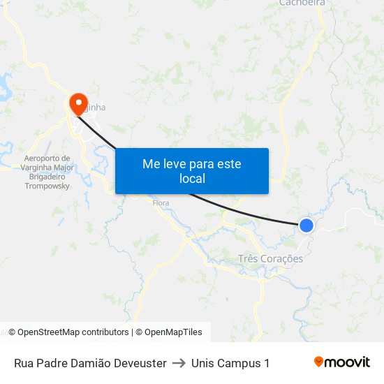Rua Padre Damião Deveuster to Unis Campus 1 map