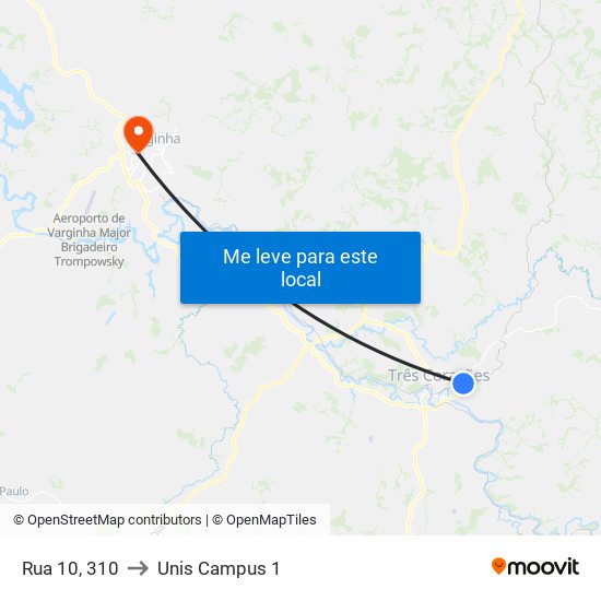 Rua 10, 310 to Unis Campus 1 map