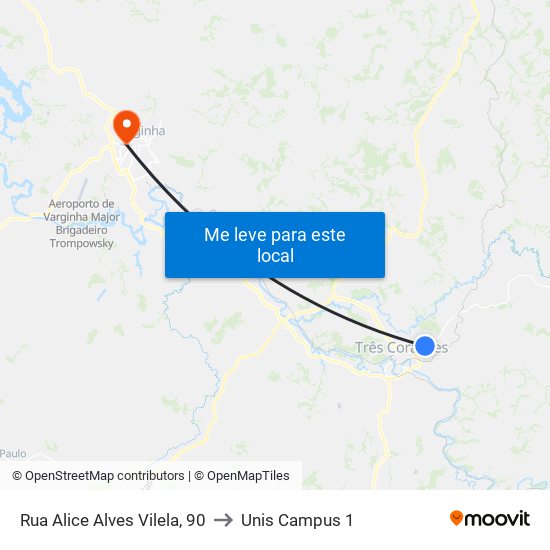 Rua Alice Alves Vilela, 90 to Unis Campus 1 map