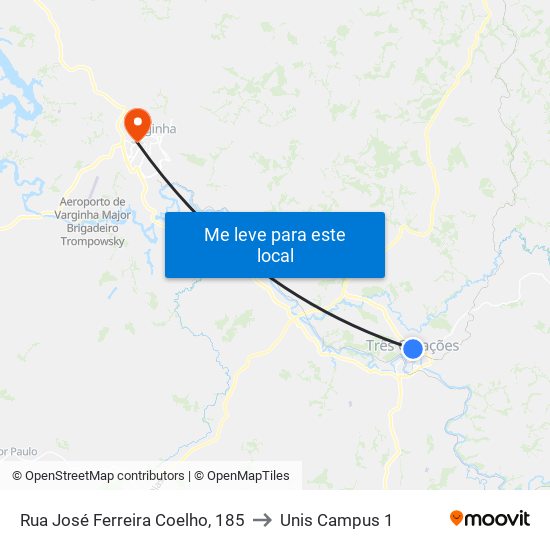 Rua José Ferreira Coelho, 185 to Unis Campus 1 map