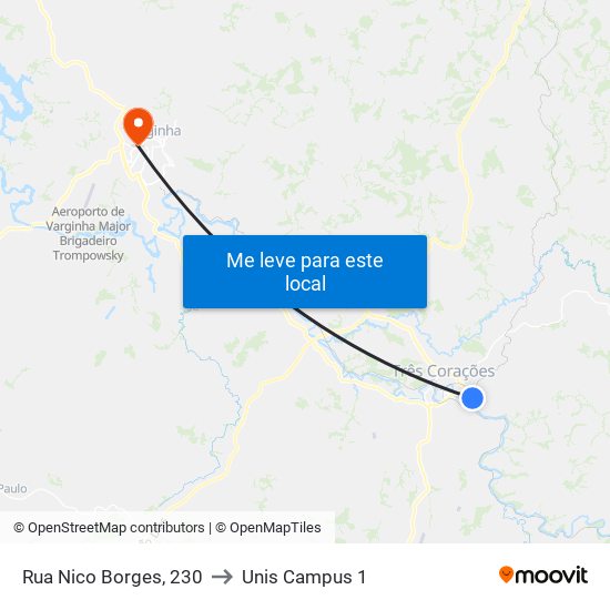 Rua Nico Borges, 230 to Unis Campus 1 map