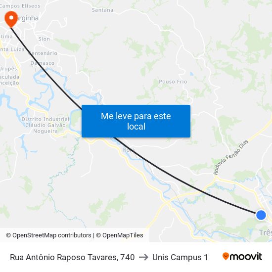 Rua Antônio Raposo Tavares, 740 to Unis Campus 1 map