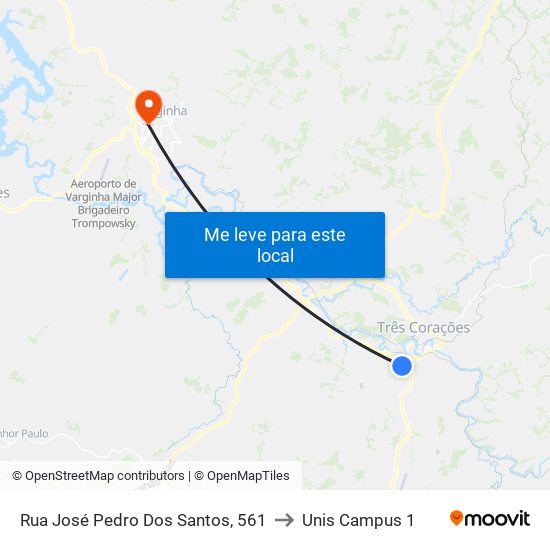 Rua José Pedro Dos Santos, 561 to Unis Campus 1 map