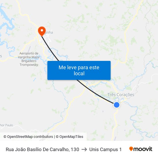 Rua João Basílio De Carvalho, 130 to Unis Campus 1 map