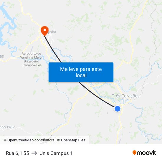 Rua 6, 155 to Unis Campus 1 map