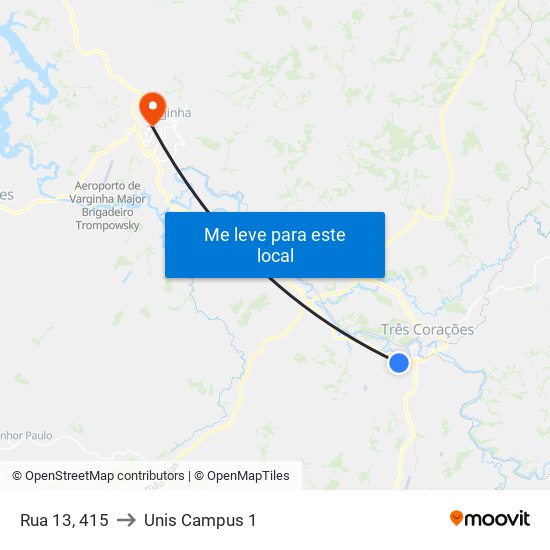 Rua 13, 415 to Unis Campus 1 map