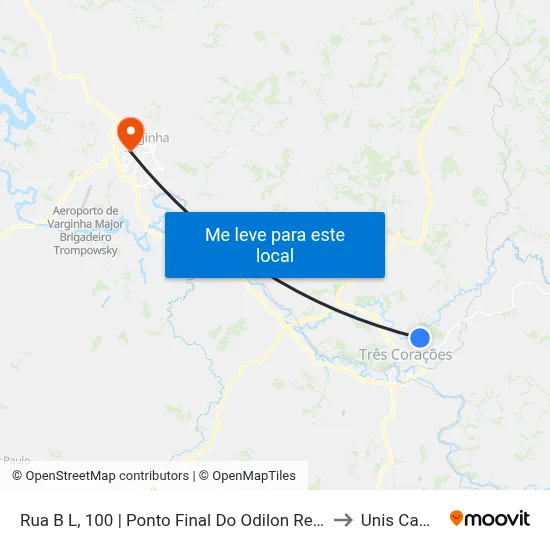 Rua B L, 100 | Ponto Final Do Odilon Rezende De Andrade to Unis Campus 1 map