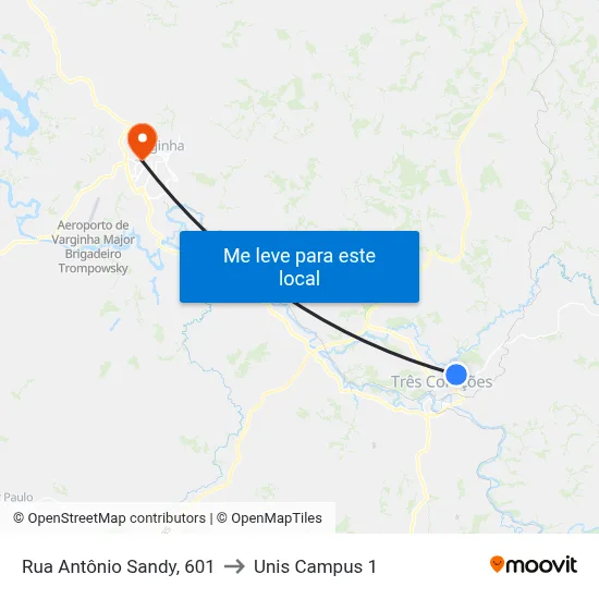 Rua Antônio Sandy, 601 to Unis Campus 1 map
