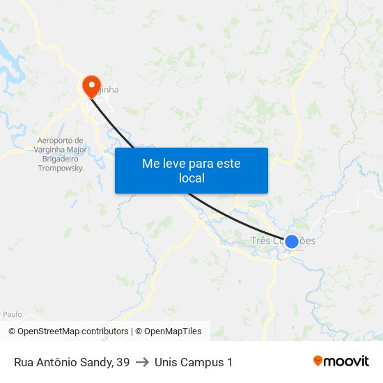 Rua Antônio Sandy, 39 to Unis Campus 1 map