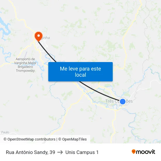 Rua Antônio Sandy, 39 to Unis Campus 1 map