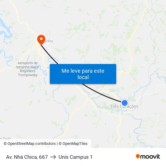 Av. Nhá Chica, 667 to Unis Campus 1 map
