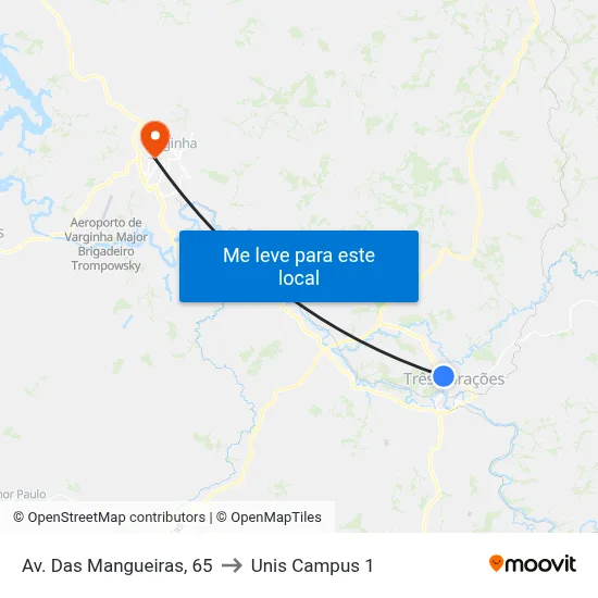 Av. Das Mangueiras, 65 to Unis Campus 1 map