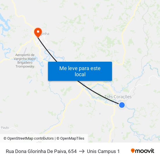 Rua Dona Glorinha De Paiva, 654 to Unis Campus 1 map