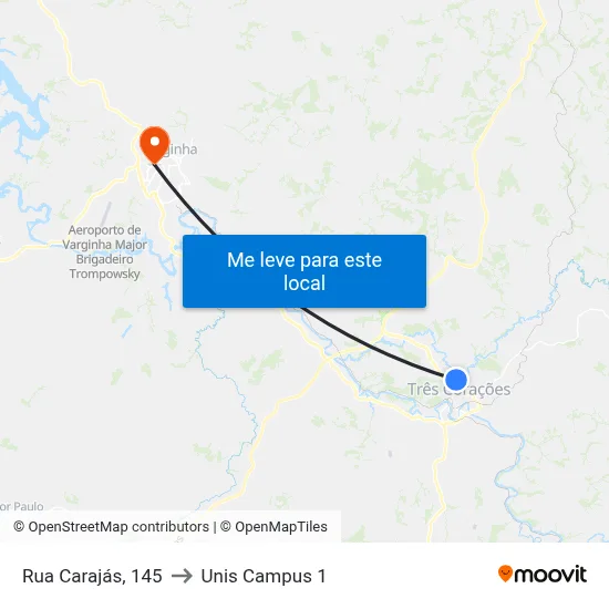 Rua Carajás, 145 to Unis Campus 1 map
