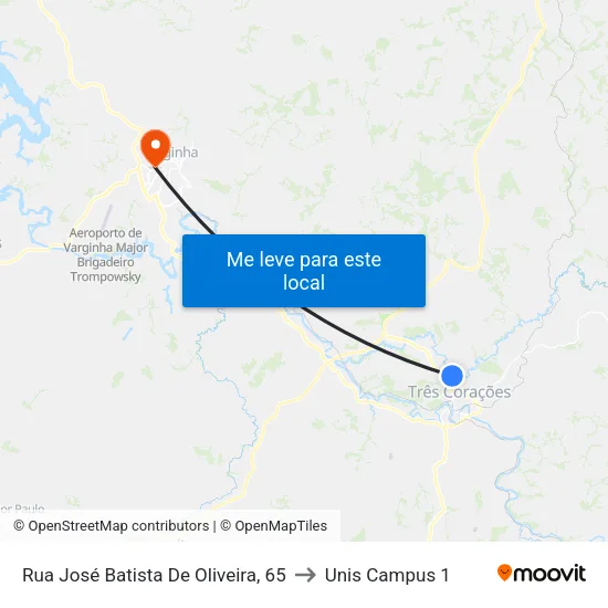 Rua José Batista De Oliveira, 65 to Unis Campus 1 map
