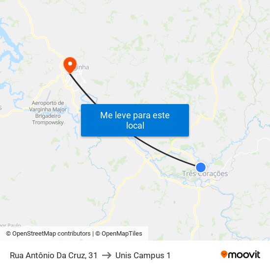 Rua Antônio Da Cruz, 31 to Unis Campus 1 map